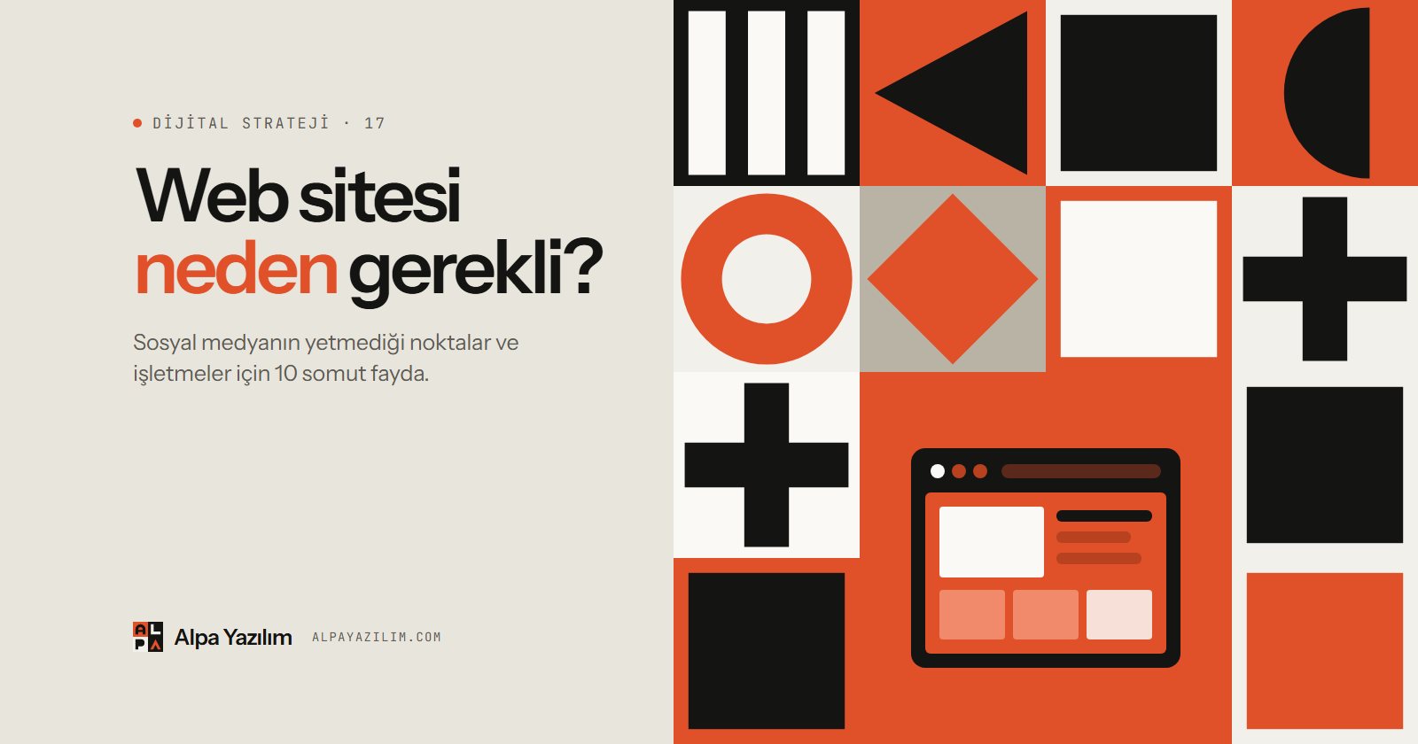 İşletmeler için web sitesinin faydaları yazısı için tarayıcı simgeli geometrik kapak görseli